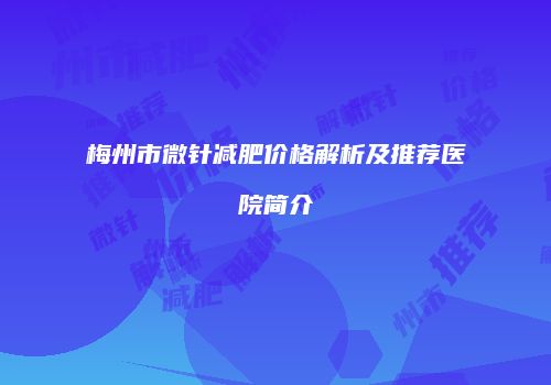梅州市微针减肥价格解析及推荐医院简介
