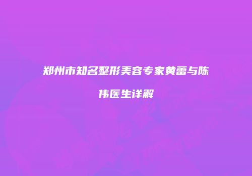 郑州市知名整形美容专家黄蕾与陈伟医生详解