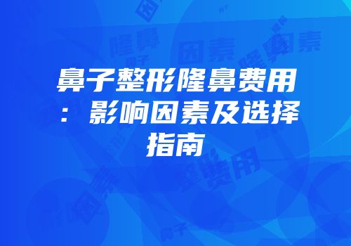 鼻子整形隆鼻费用：影响因素及选择指南