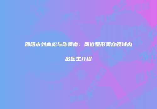 邵阳市刘青松与陈贵南：两位整形美容领域杰出医生介绍