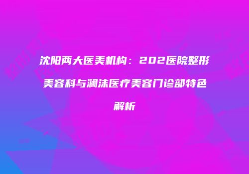 沈阳两大医美机构：202医院整形美容科与澜沫医疗美容门诊部特色解析