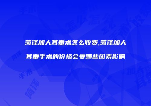 菏泽加大耳垂术怎么收费,菏泽加大耳垂手术的价格会受哪些因素影响
