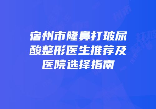宿州市隆鼻打玻尿酸整形医生推荐及医院选择指南