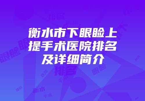 衡水市下眼睑上提手术医院排名及详细简介