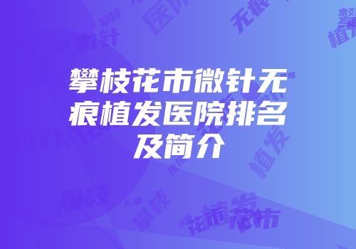 攀枝花市微针无痕植发医院排名及简介