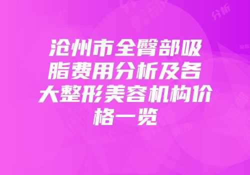 沧州市全臀部吸脂费用分析及各大整形美容机构价格一览