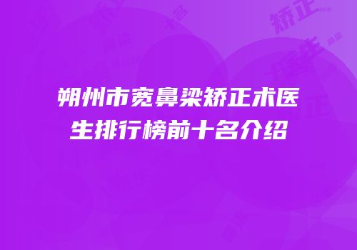 朔州市宽鼻梁矫正术医生排行榜前十名介绍