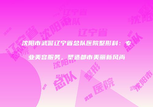 沈阳市武警辽宁省总队医院整形科：专业美容服务，塑造都市美丽新风尚