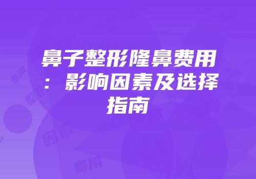 鼻子整形隆鼻费用：影响因素及选择指南