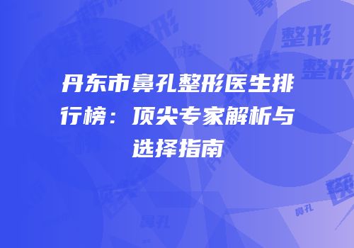 丹东市鼻孔整形医生排行榜：顶尖专家解析与选择指南