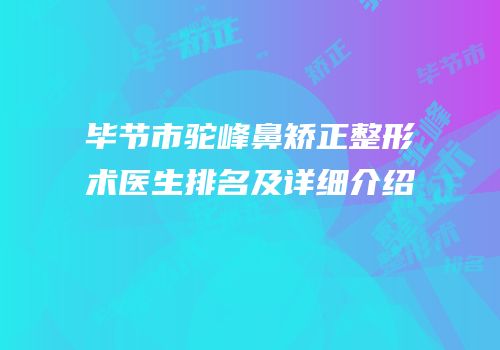 毕节市驼峰鼻矫正整形术医生排名及详细介绍