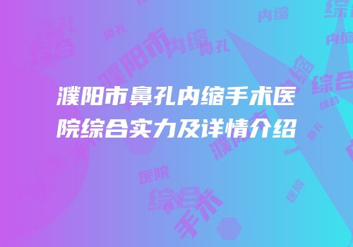 濮阳市鼻孔内缩手术医院综合实力及详情介绍