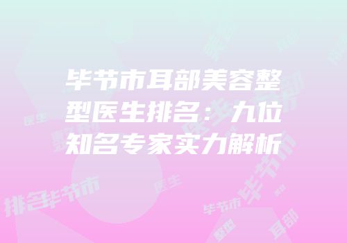 毕节市耳部美容整型医生排名：九位知名专家实力解析