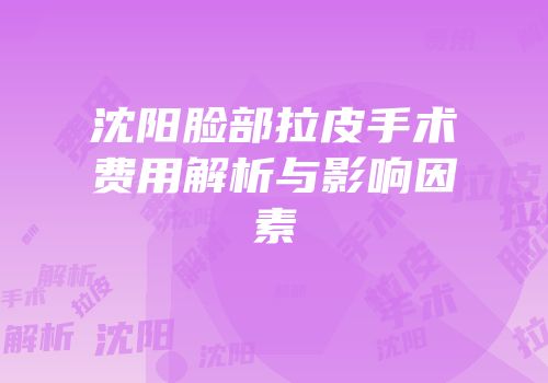 沈阳脸部拉皮手术费用解析与影响因素