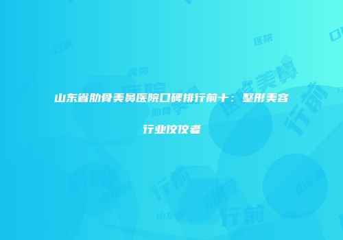 山东省肋骨美鼻医院口碑排行前十：整形美容行业佼佼者
