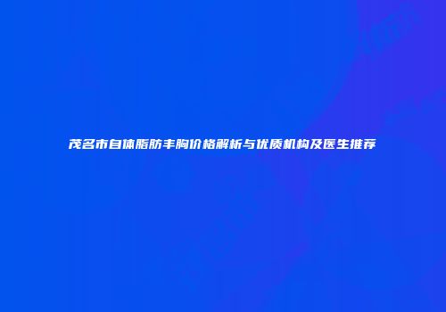 茂名市自体脂肪丰胸价格解析与优质机构及医生推荐