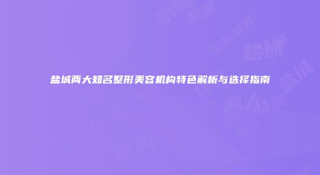 盐城两大知名整形美容机构特色解析与选择指南