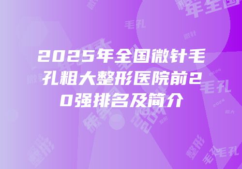2025年全国微针毛孔粗大整形医院前20强排名及简介