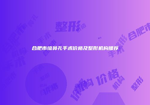 合肥市缩鼻孔手术价格及整形机构推荐