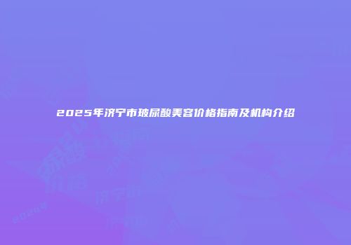 2025年济宁市玻尿酸美容价格指南及机构介绍