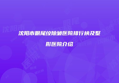 沈阳市眼尾纹除皱医院排行榜及整形医院介绍