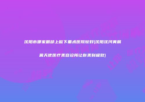 沈阳市哪家眼部上睑下垂术医院较好(沈阳沈河黄展翼天使医疗美容诊所让你美到极致)