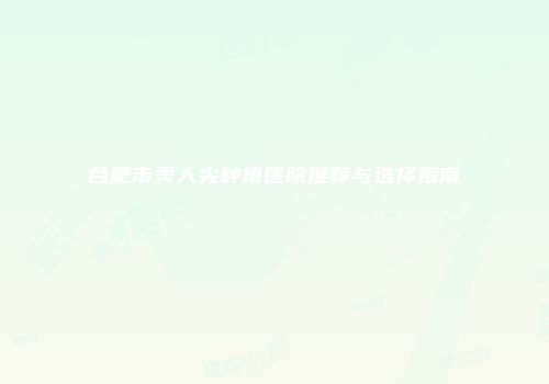 合肥市美人尖种植医院推荐与选择指南