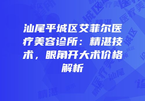 汕尾平城区艾菲尔医疗美容诊所：精湛技术，眼角开大术价格解析