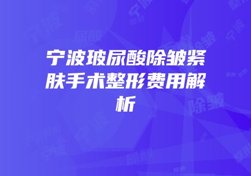 宁波玻尿酸除皱紧肤手术整形费用解析