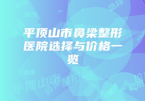 平顶山市鼻梁整形医院选择与价格一览