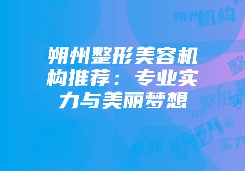 朔州整形美容机构推荐：专业实力与美丽梦想