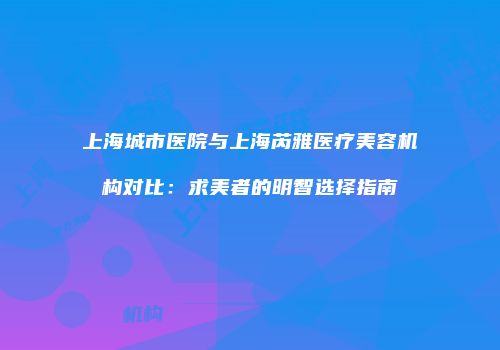 上海城市医院与上海芮雅医疗美容机构对比：求美者的明智选择指南