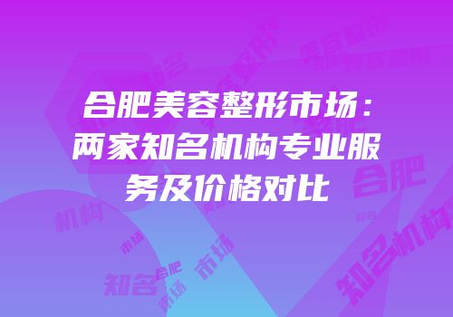 合肥美容整形市场：两家知名机构专业服务及价格对比