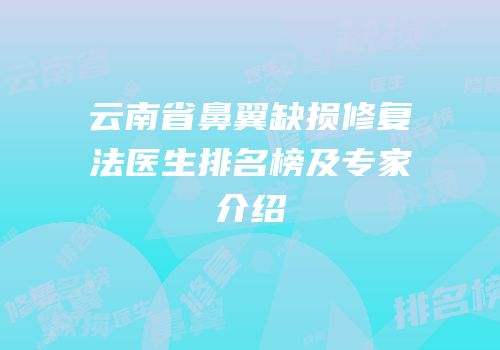 云南省鼻翼缺损修复法医生排名榜及专家介绍