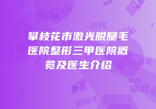 攀枝花市激光脱腿毛医院整形三甲医院概览及医生介绍