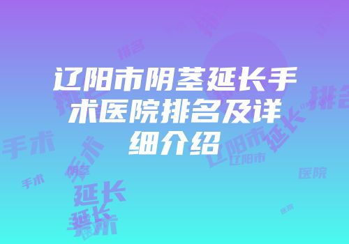 辽阳市阴茎延长手术医院排名及详细介绍