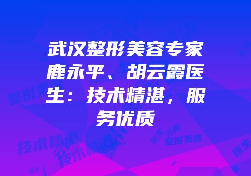 武汉整形美容专家鹿永平、胡云霞医生：技术精湛，服务优质