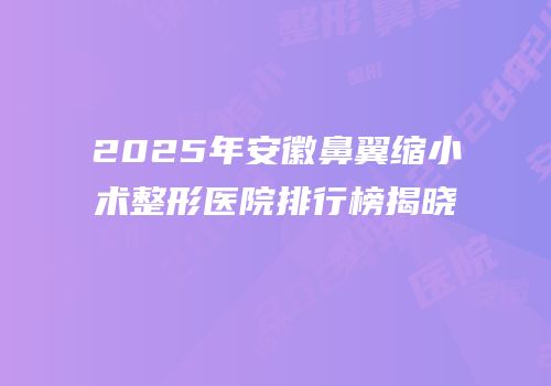 2025年安徽鼻翼缩小术整形医院排行榜揭晓