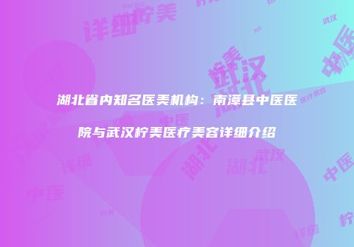 湖北省内知名医美机构：南漳县中医医院与武汉柠美医疗美容详细介绍