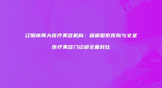 辽阳市两大医疗美容机构：燕丽整形医院与文圣医疗美容门诊部全面对比