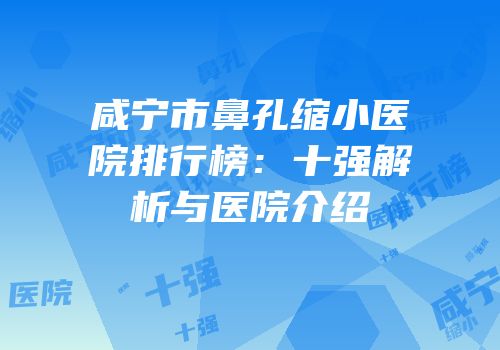 咸宁市鼻孔缩小医院排行榜：十强解析与医院介绍