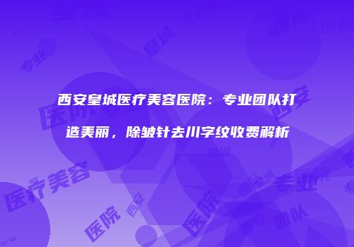 西安皇城医疗美容医院：专业团队打造美丽，除皱针去川字纹收费解析