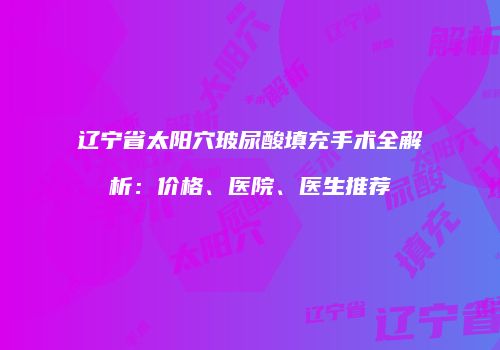 辽宁省太阳穴玻尿酸填充手术全解析：价格、医院、医生推荐