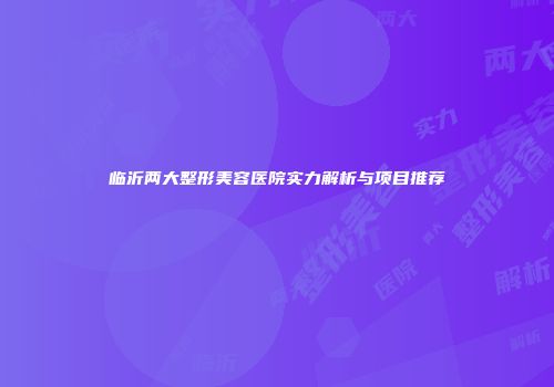 临沂两大整形美容医院实力解析与项目推荐
