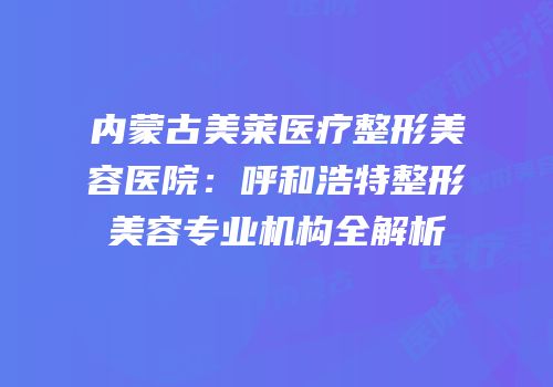 内蒙古美莱医疗整形美容医院：呼和浩特整形美容专业机构全解析