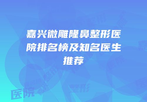 嘉兴微雕隆鼻整形医院排名榜及知名医生推荐