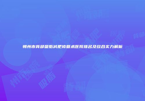 朔州市背部吸脂减肥修复术医院排名及综合实力解析