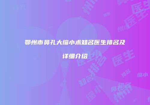 鄂州市鼻孔大缩小术知名医生排名及详细介绍