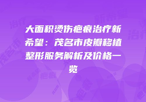 大面积烫伤疤痕治疗新希望：茂名市皮瓣移植整形服务解析及价格一览