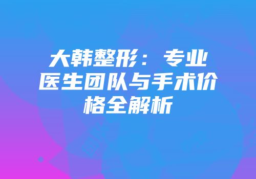 大韩整形：专业医生团队与手术价格全解析